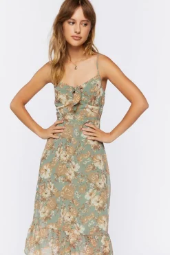 Floral Print Tie-Front Midi Dress