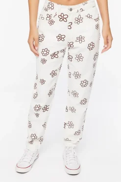 Floral Print Wide-Leg Jeans