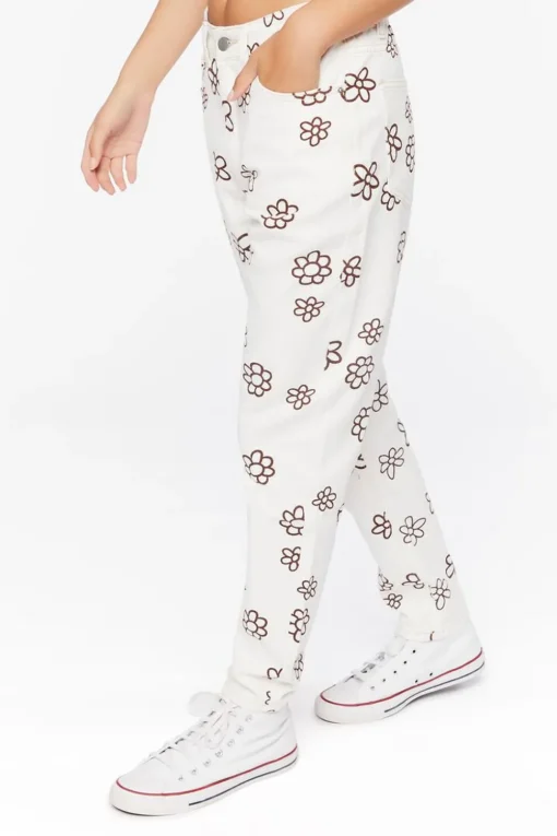 Floral Print Wide-Leg Jeans