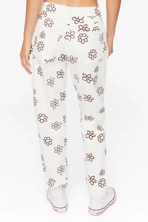 Floral Print Wide-Leg Jeans