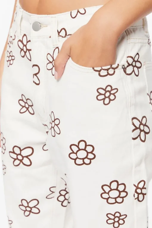 Floral Print Wide-Leg Jeans