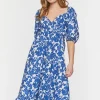 Floral Puff-Sleeve Midi Dress