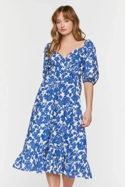 Floral Puff-Sleeve Midi Dress
