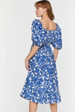 Floral Puff-Sleeve Midi Dress