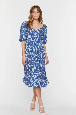 Floral Puff-Sleeve Midi Dress