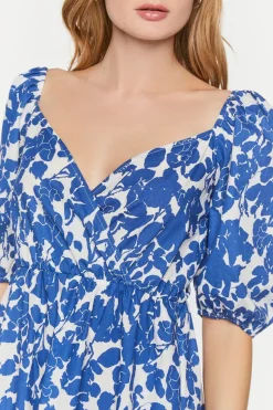 Floral Puff-Sleeve Midi Dress