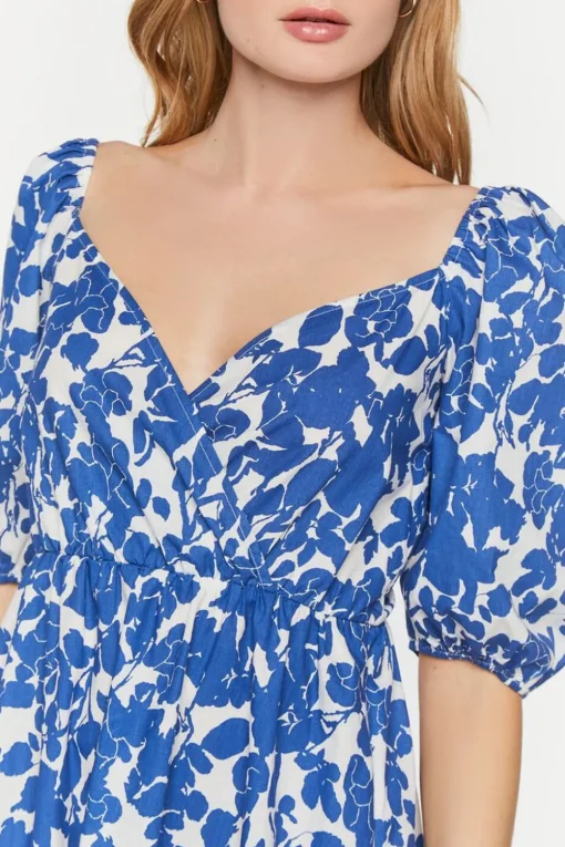 Floral Puff-Sleeve Midi Dress