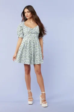 Floral Puff-Sleeve Mini Dress