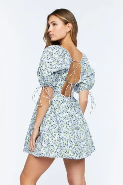 Floral Puff-Sleeve Mini Dress