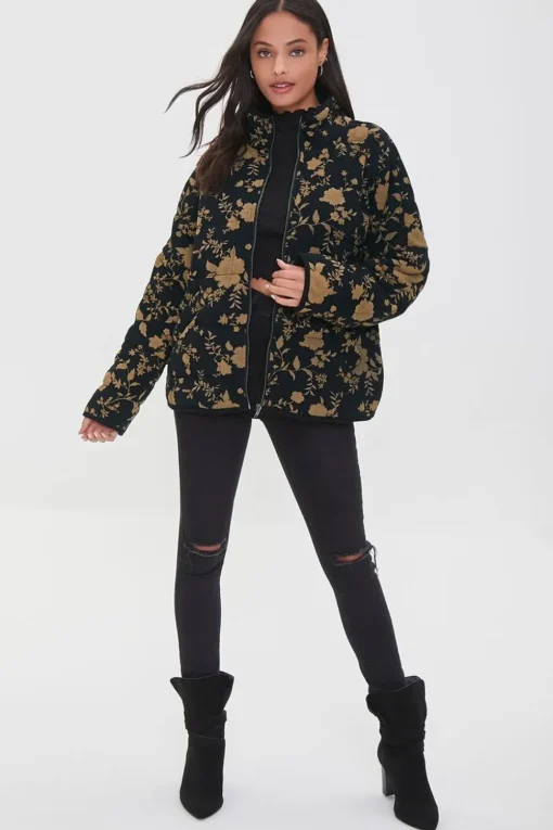 Floral Quilted Zip-Up Jacket
