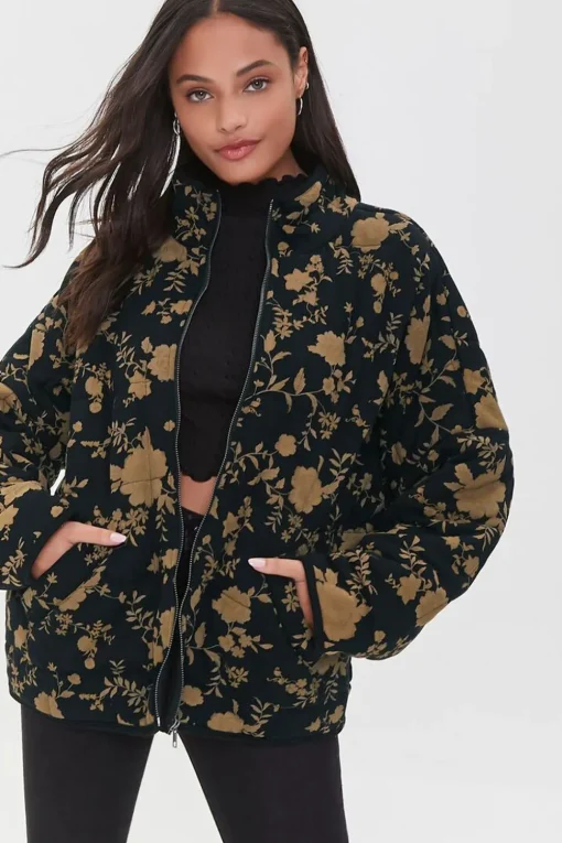 Floral Quilted Zip-Up Jacket