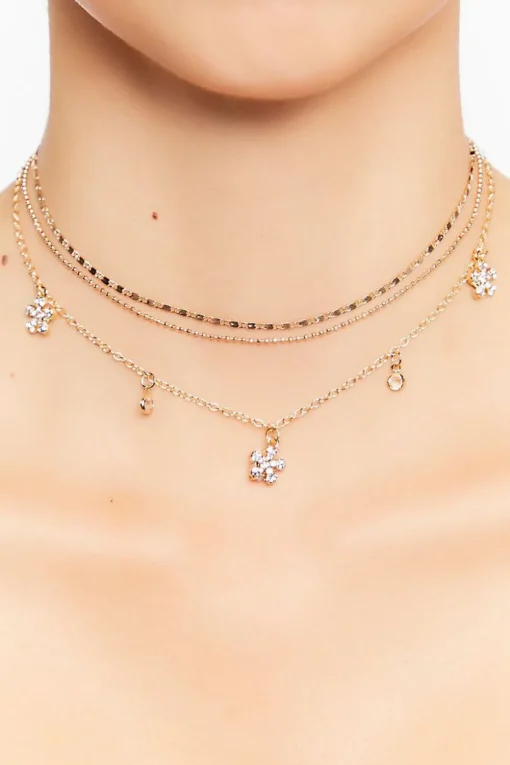 Floral Rhinestone Necklace Set