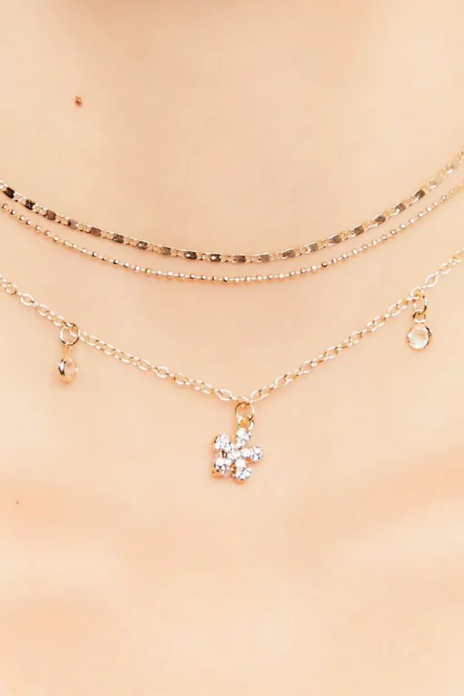 Floral Rhinestone Necklace Set