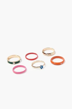 Floral Rhinestone Ring Set