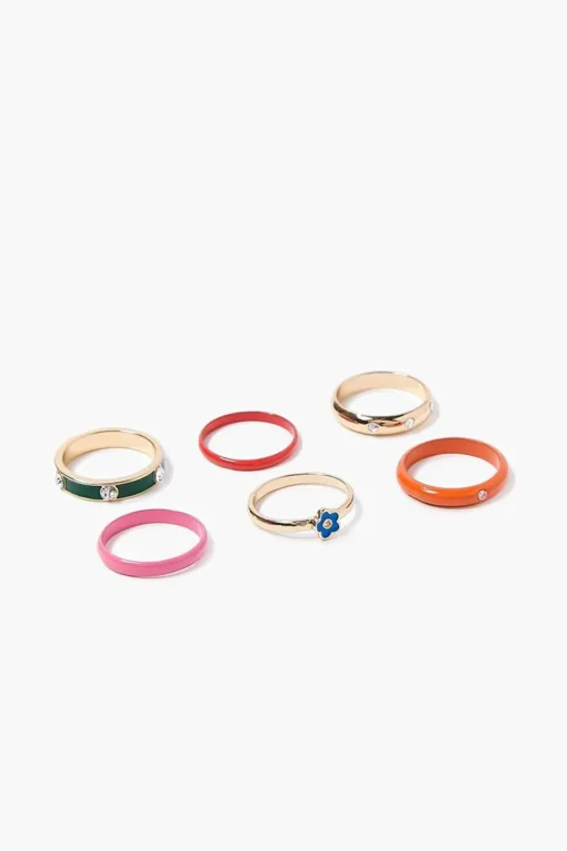 Floral Rhinestone Ring Set