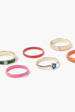 Floral Rhinestone Ring Set