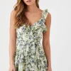 Floral Ruffle-Trim Mini Dress