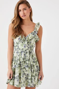 Floral Ruffle-Trim Mini Dress