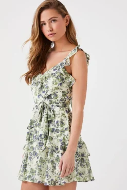 Floral Ruffle-Trim Mini Dress
