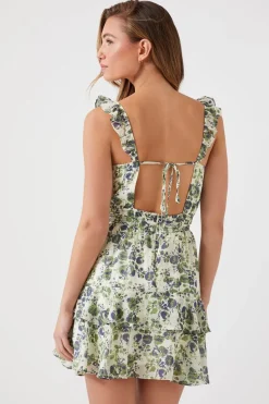 Floral Ruffle-Trim Mini Dress
