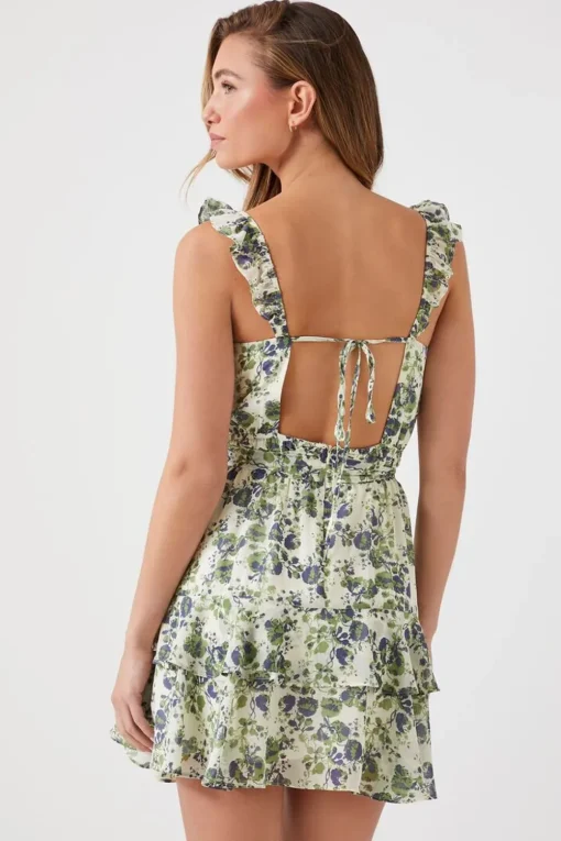 Floral Ruffle-Trim Mini Dress