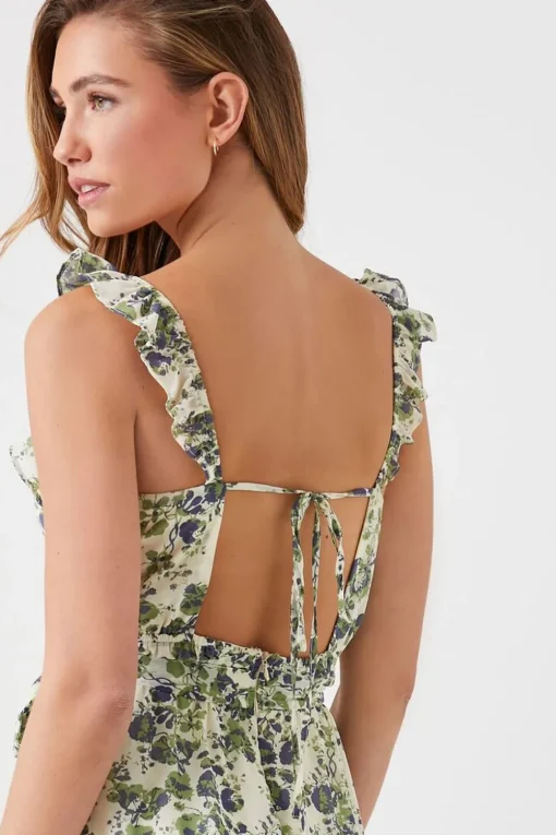Floral Ruffle-Trim Mini Dress