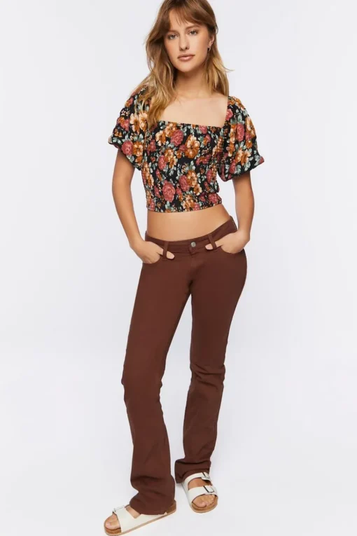 Floral Shirred Puff Sleeve Crop Top