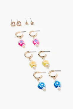 Floral Stud & Drop Earring Set