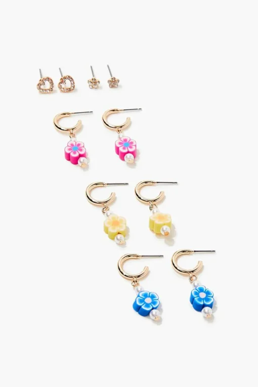 Floral Stud & Drop Earring Set
