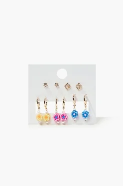Floral Stud & Drop Earring Set