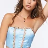 Floral-Trim Corset Top