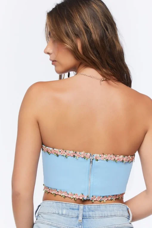 Floral-Trim Corset Top