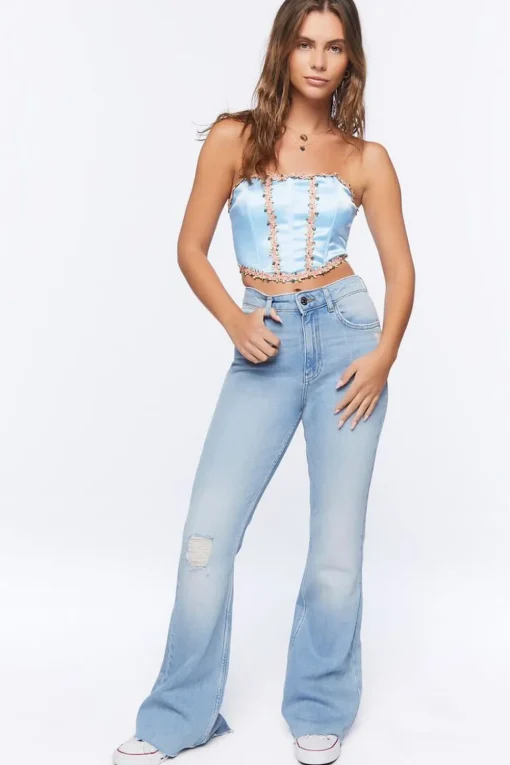 Floral-Trim Corset Top