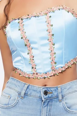 Floral-Trim Corset Top