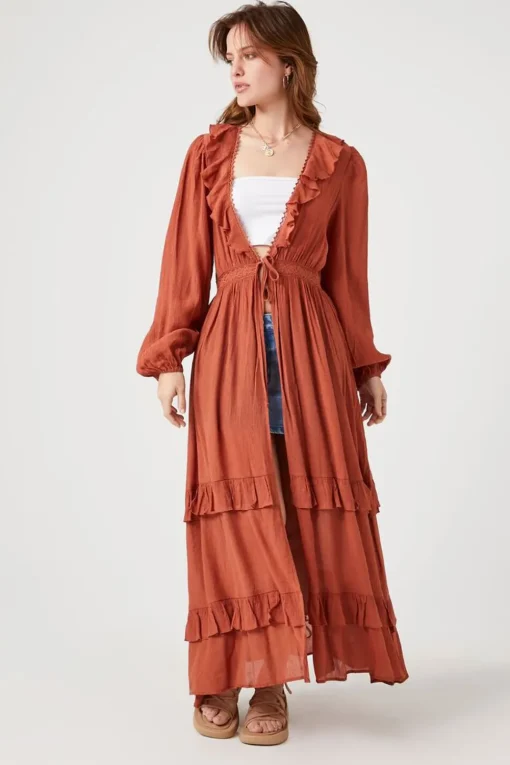 Flounce Crochet-Trim Kimono