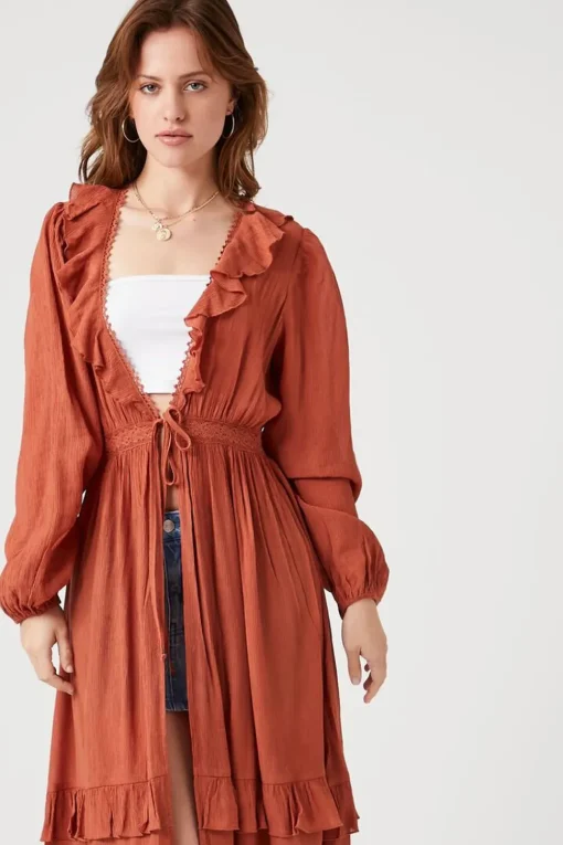 Flounce Crochet-Trim Kimono