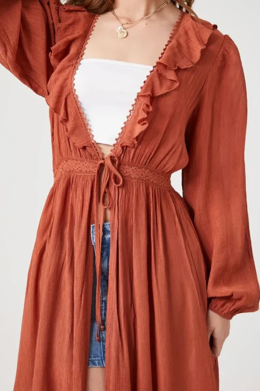 Flounce Crochet-Trim Kimono