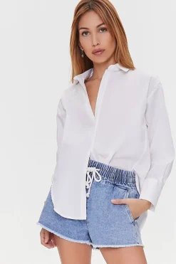 Frayed Drawstring Denim Shorts