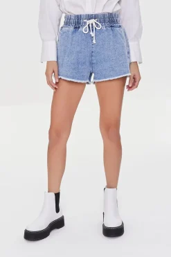 Frayed Drawstring Denim Shorts