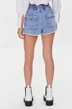 Frayed Drawstring Denim Shorts