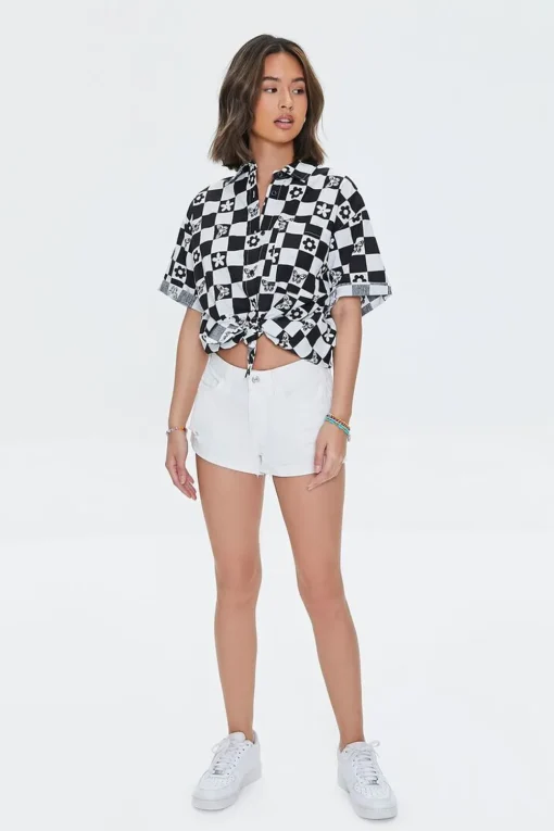 Frayed High-Rise Denim Shorts