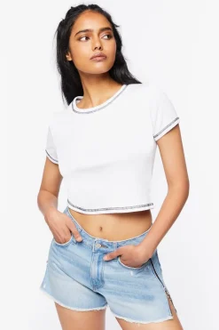 Frayed Zipper-Trim Denim Shorts