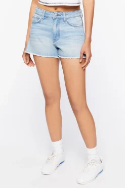 Frayed Zipper-Trim Denim Shorts