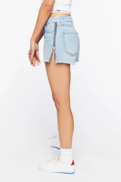Frayed Zipper-Trim Denim Shorts