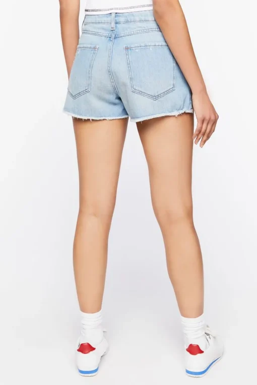 Frayed Zipper-Trim Denim Shorts