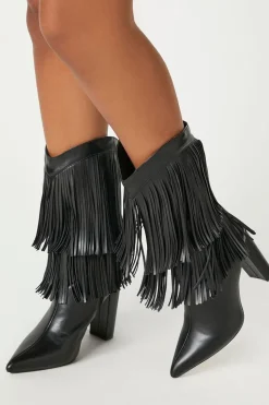 Fringe Block Heel Boots