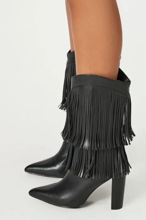 Fringe Block Heel Boots