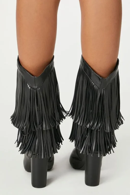 Fringe Block Heel Boots