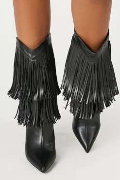 Fringe Block Heel Boots