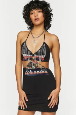 Fringe Cutout Motorcycle Graphic Dress